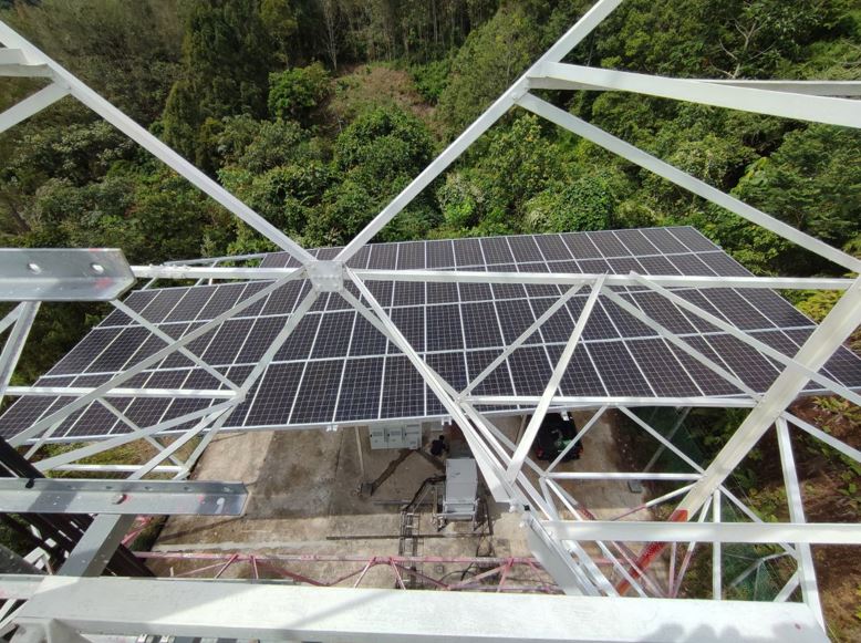 Steel tower structure under construction